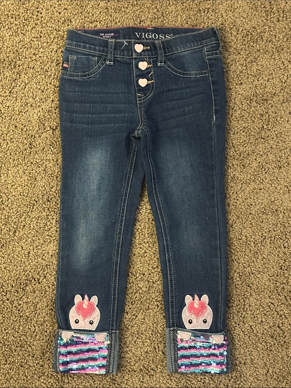 Vigoss Dark Blue Unicorn Sequin Cuffed Jeggings